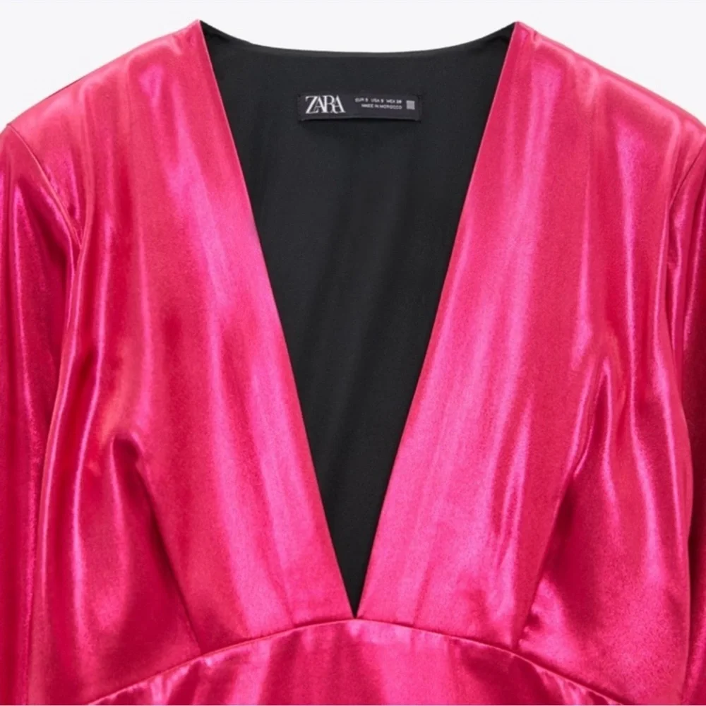 Zara Glam Party Ready Pink Metallic Long Sleeve Mini‎ Dress